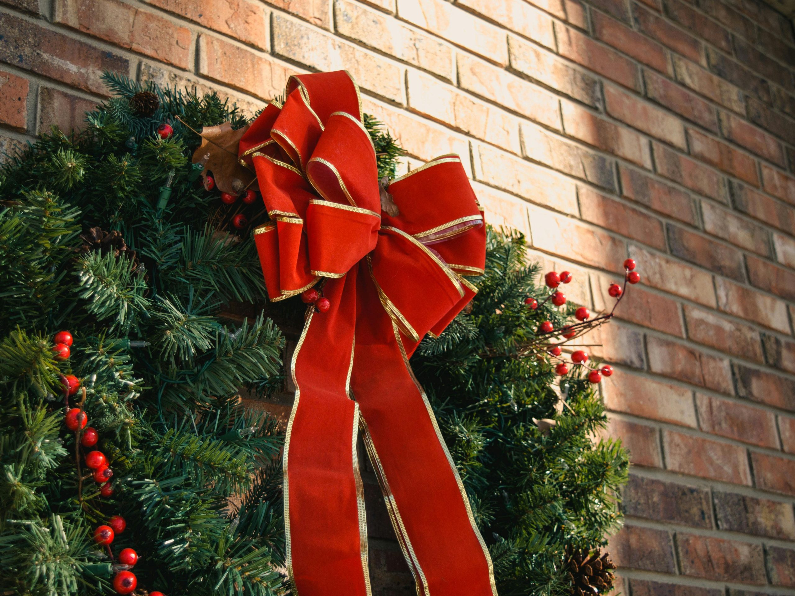 this image shows Christmas wreath hanging in Citrus Heights, CA