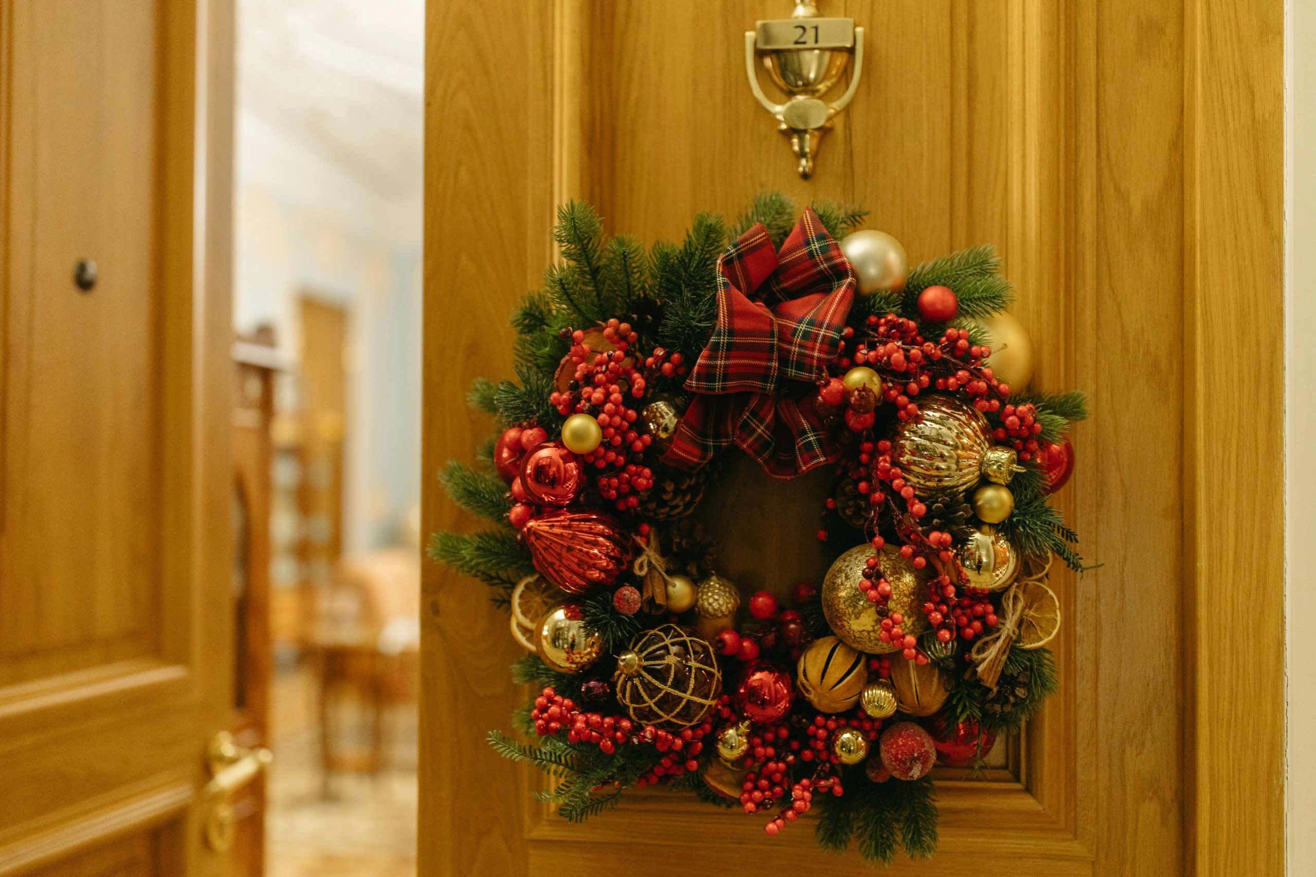 this image shows Christmas wreath hanging in Citrus Heights, CA
