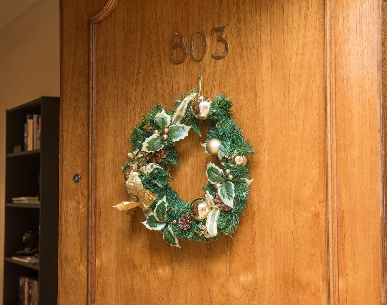 this image shows Christmas wreath hanging in Citrus Heights, CA