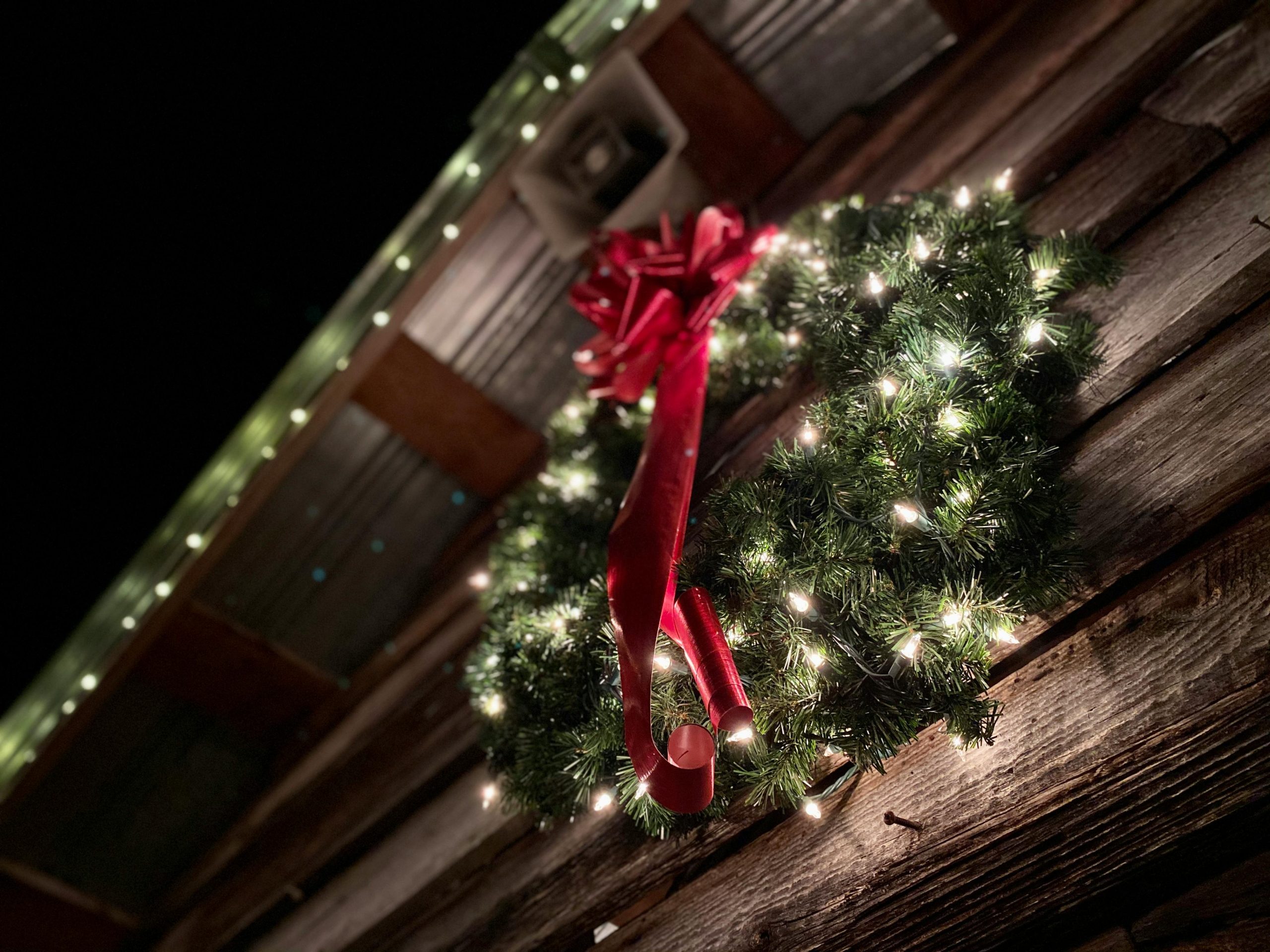 this image shows Christmas wreath hanging in Citrus Heights, CA